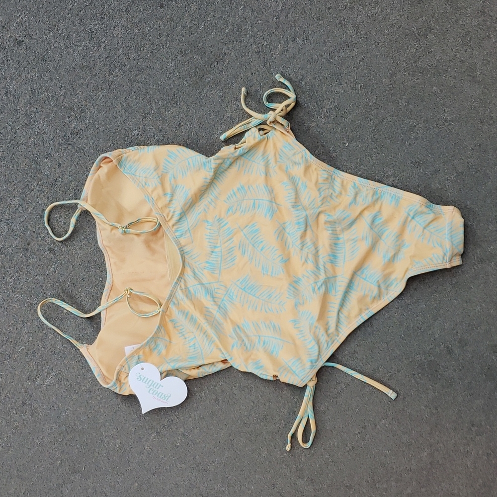 Womens Sugar Coast 1 piece Swim Suit, Large, Coral/Teal Palm Print, NWT - Picture 2 of 3